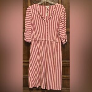 Matilda Jane Women’s Red Pink McIntosh Striped Puff Sleeve Midi Dress- Size XXL